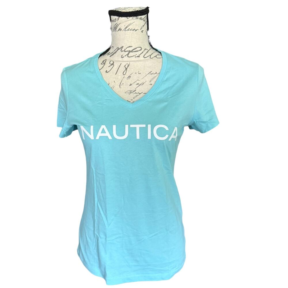 Nautica Blue V Neck Short Sleeve T-Shirt Size Small
